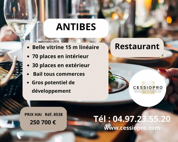 Fonds de commerce à vendre - Restauration - Antibes (06600) - 250 700 €