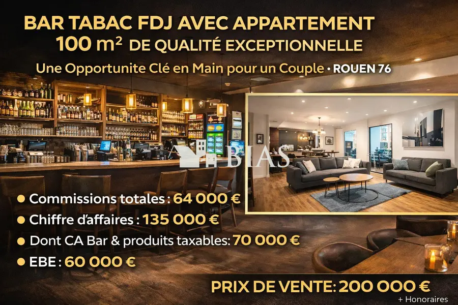 Fonds de commerce à vendre - Cafés et bars - Rouen (76000) - 219 200 €